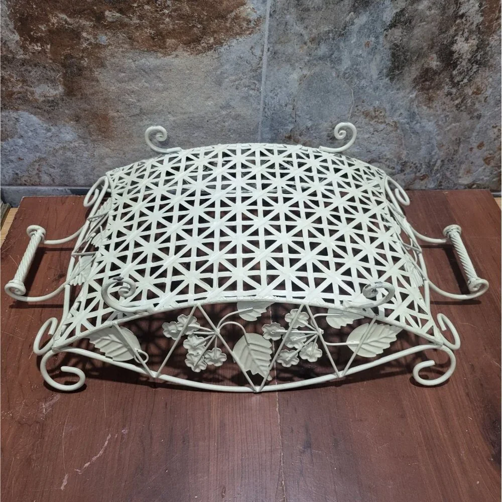 Vintage Yellow Floral Metal Basket Wrought Handwoven Iron